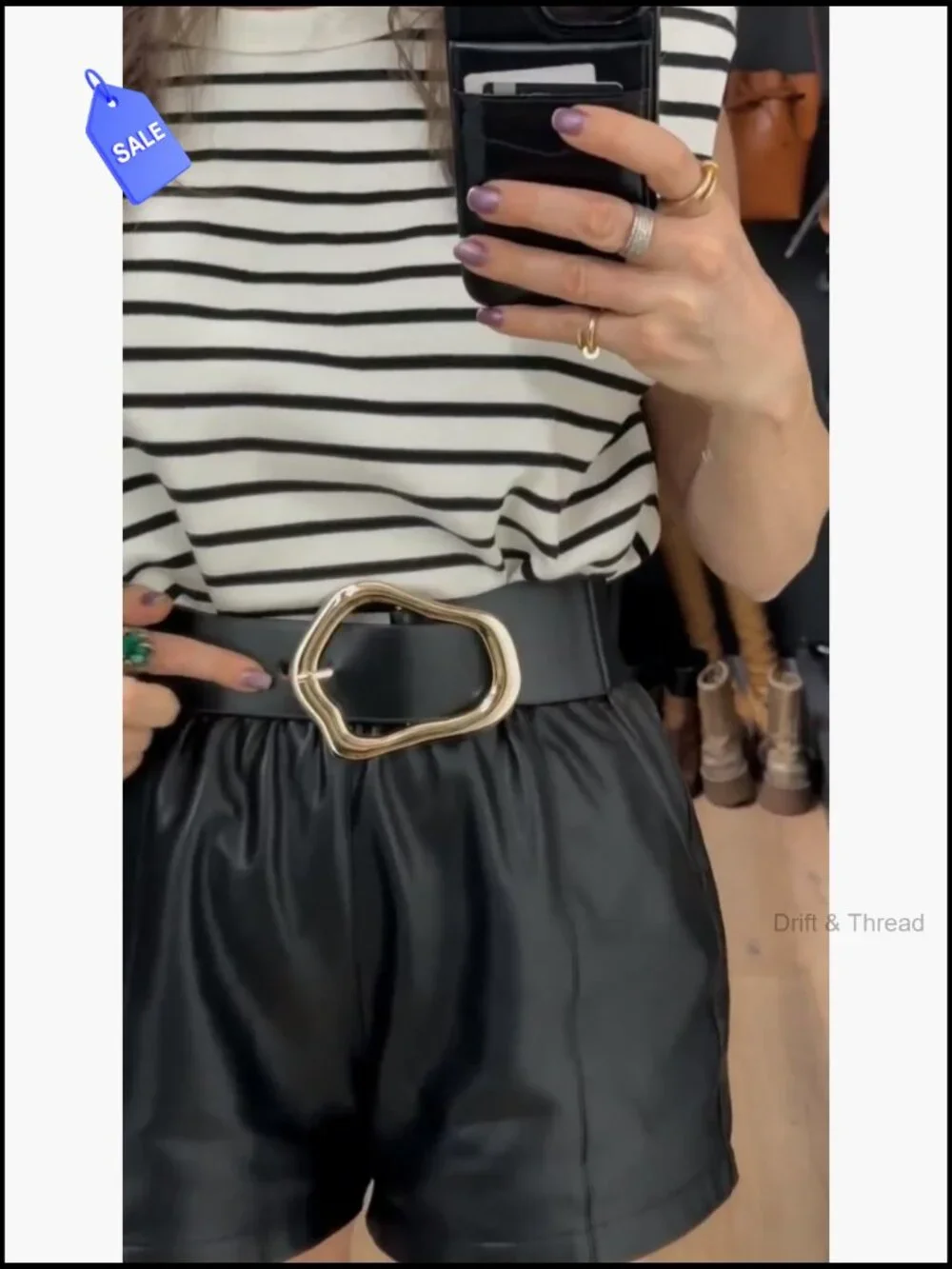 Wide Elastic Waist Belt with Large Gold Buckle Stretchy Leather Waistband